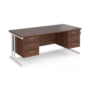 Office Desk Rectangular Desk 1800mm With Double Pedestal Walnut Top With White Frame 800mm Depth Maestro 25 MC18P33WHW