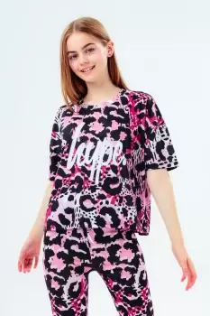 HYPE GIRLS Pink LEOPARD SCRIPT T-SHIRT