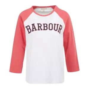 Barbour Womens Northumberland Tee White/Pink Punch 14