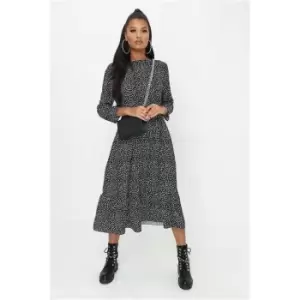 I Saw It First Black Polka Dot three quarterSleeve Midi Dress - Black