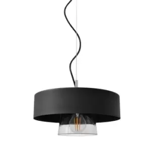 Babilon Cylindrical Pendant Ceiling Light Black, Transparent Glass 29cm