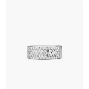 Michael Kors Womens Sterling Pav Logo Band Ring - Silver