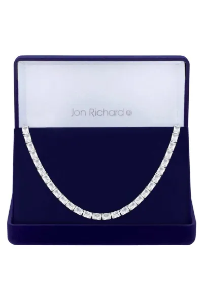 Rhodium Plated Cubic Zirconia Baguette Toggle Choker Necklace - Gift Boxed