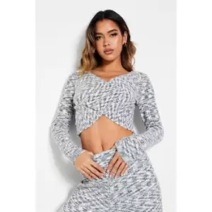 I Saw It First Space Dye Cross Over Crop Jumper Co-Ord - Grey