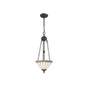 2 Light Uplighter Ceiling Pendant E27 With 30cm Tiffany Shade, Grey, Crystal, Aged Antique Brass