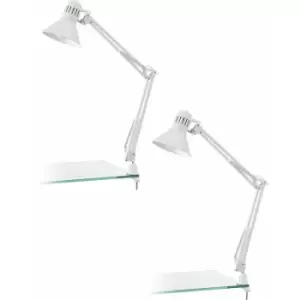 2 pack Table Desk Lamp Colour Shiny White Moveable In Line Switch E27 1x40W