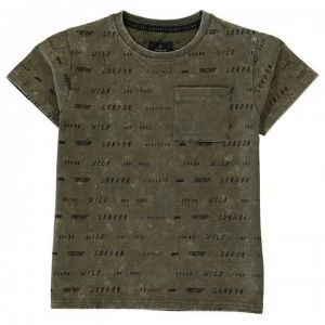 Firetrap Acid Wash T Shirt Junior Boys - Khaki AOP