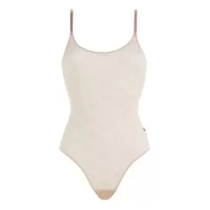 TOMMY HILFIGER Sheer Monogram Thong Bodysuit - Pink