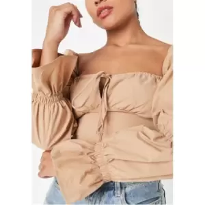 Missguided Long Sleeve Milkmaid Crop Top - Neutral