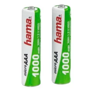 Hama Rechargeable NiMH Batteries, 2x AAA (Micro - HR03) 1000 mAh