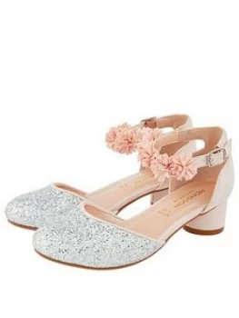 Monsoon Becky Glitter Corsage Shoes - Pale Pink, Size 1 Older