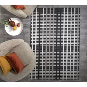 Patio Modern Black Grid Geometric Kitchen Indoor Garden Outdoor Rug Floor Mat Small 80 x 150cm (2'6"x5'0")