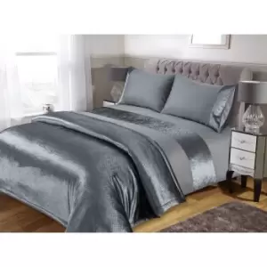 Isabella Rose Sparkle Velvet Duvet Set -Silver - Double TJ Hughes