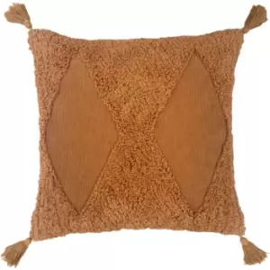 Furn. - Kantha Tufted Diamond Cushion Ginger - Ginger