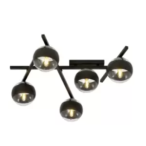 Emibig Smart Black Globe Ceiling Light with Clear,Black Glass Shades, 5x E14