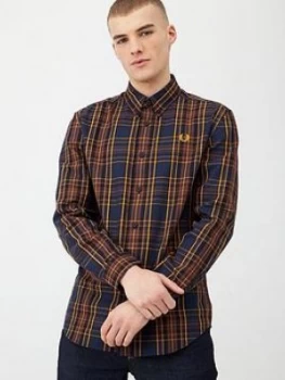 Fred Perry Winter Tartan Shirt - Black/Navy, Midnight Blue, Size 2XL, Men