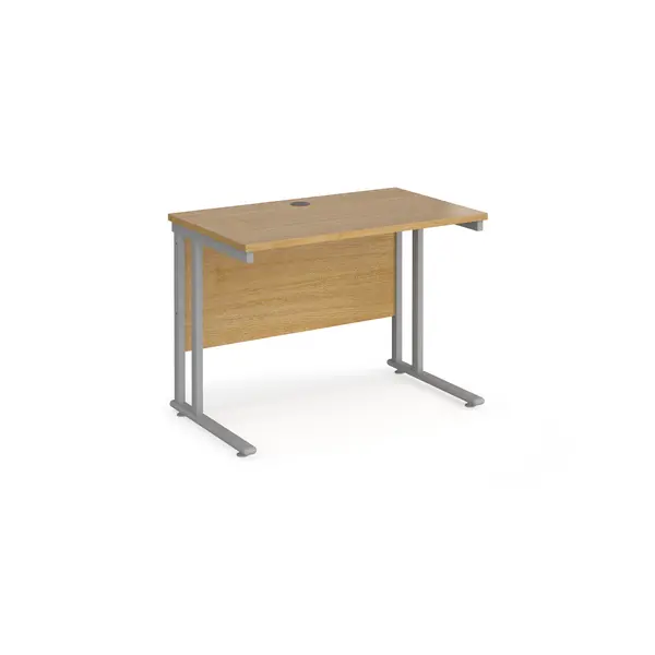 Maestro 25 Straight Desk Silver Frame and Oak Table Top - 1000mm