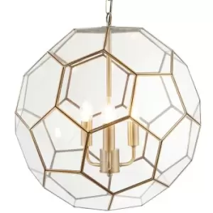 Multi Light Ceiling Pendant 3 Bulb ANTIQUE BRASS & GLASS Large Modern Lamp Shade