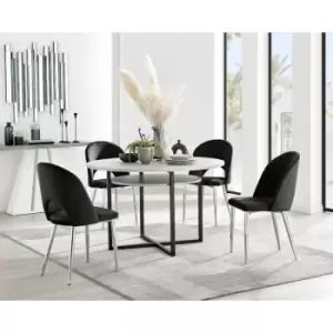 Furniturebox UK - Furniturebox Adley Grey Concrete Effect 120cm Storage Dining Table & 4 Black Arlon Silver Leg Velvet Chairs