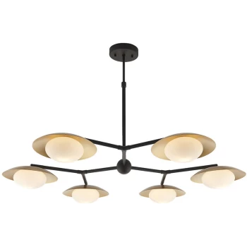 Merano Tivoli 6 Light Ceiling Semi Flush Gold & Dark Bronze Finish With Opal Glass