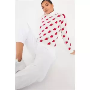 I Saw It First Strawberry Print Cropped Jumper - White