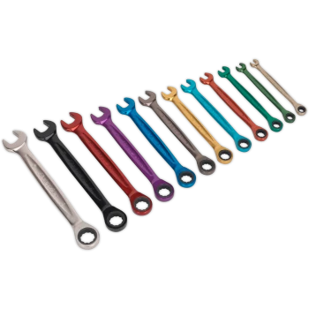 Sealey 12 Piece Multi-Coloured Combination Ratchet Spanner Set