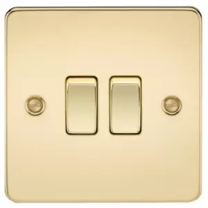 KnightsBridge Flat Plate 10AX 2G 2-way switch - polished brass