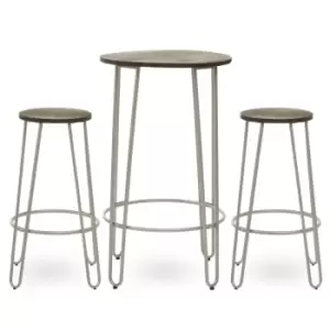 Interiors By Ph 3 Piece Elm Wood Silver Frame Bar Table Stool Set