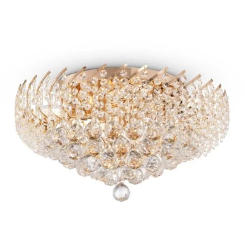 Karolina Semi Flush Ceiling Lamp Gold & Crystal, 9 Light, E14