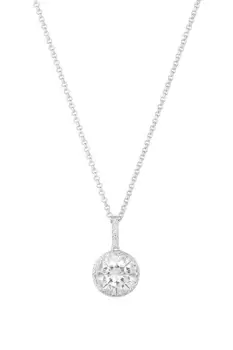 Sterling Silver 925 Cubic Zirconia Round Halo Pendant Necklace