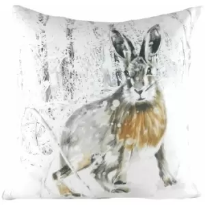 Evans Lichfield Christmas Hare Watercolour Print Cushion Cover, Multi, 43 x 43 Cm