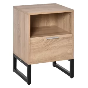 HOMCOM Bedside Table with Drawer and Shelf, Living Room End Table with Steel Frame, Nightstand for Bedroom