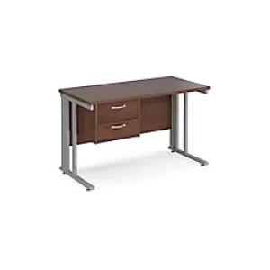 Rectangular Straight Desk Walnut Wood Cable Managed Legs Silver Maestro 25 1200 x 600 x 725mm 2 Drawer Pedestal