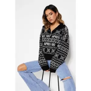 I Saw It First Half Zip Apres Ski Fairisle Jumper - Black