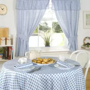 Molly Gingham Check Kitchen Pencil Pleat Curtains, Blue, 46 x 48" - Emma Barclay