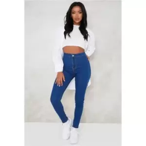 I Saw It First Mid Wash Petite Basic High Waisted Disco Skinny Jeans - Blue