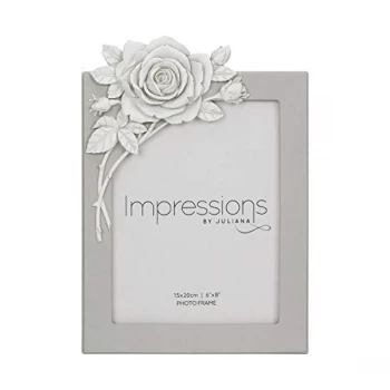 6" x 8" - Impressions Grey Resin Photo Frame with Rose