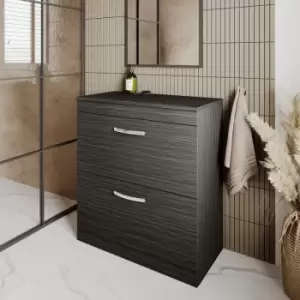 Nuie - Athena Floor Standing 2-Drawer Vanity Unit and Worktop 800mm Wide - Charcoal Black Woodgrain