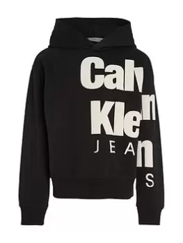 Calvin Klein Jeans Boys Blown-Up Logo Fleece Hoodie - CK Black, Size 10 Years