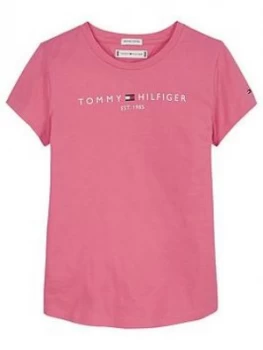 Tommy Hilfiger Girls Short Sleeve Essential Logo T-Shirt, Pink, Size Age: 4 Years, Women