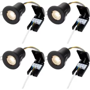 4 PACK Fire Rated Recessed Ceiling Downlight - 50W GU10 - Fixed - Matt Black