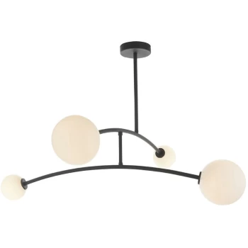 Merano Rovigo 4 Light Ceiling Semi Flush Textured Matt Black & Gloss Opal Glass