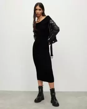 AllSaints Livia Off-Shoulder Midi Dress