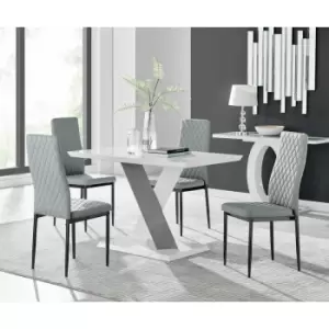 Monza 4 White/Grey Dining Table & 4 Grey Milan Black Leg Chairs - Elephant Grey