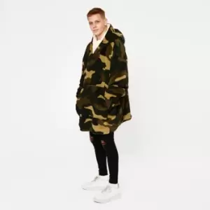 Dreamscene Camo Oversized Hoodie Blanket Giant Wearable Sherpa Sweatshirt Khaki