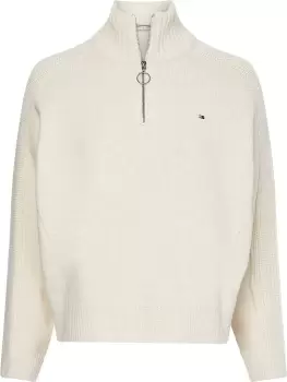 Tommy Hilfiger High-neck Striped Half-zip Sweatshirt In White - Size M