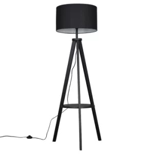 Morrigan Black Wood Tripod Floor Lamp with XL Black Reni Shade