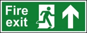 Fire Exit (Man Arrow Up) Sign, S/A Vinyl