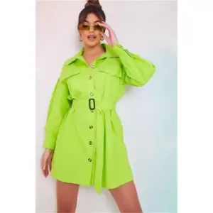 I Saw It First Apple Drop Shoulder Belted Oversized Shirt Dress - Green