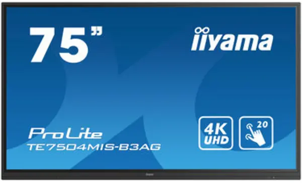 iiyama TE7504MIS-B3AG Signage Display Interactive flat panel 190.5cm (75") WiFi 400 cd/m 4K Ultra HD Black Touch Screen Built-in processor iiWare 9.0